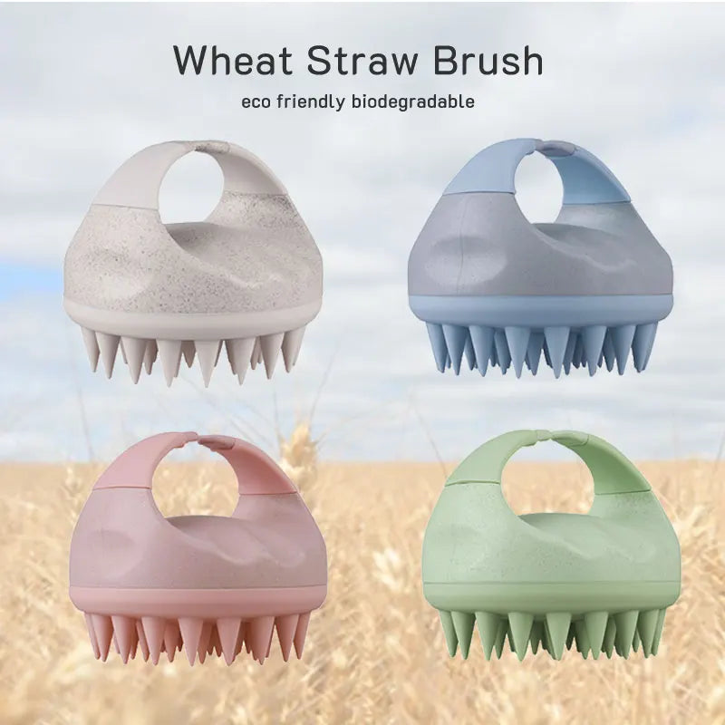 🌿 Massager & Gommage du Cuir Chevelu – Brosse à Shampoing en Silicone et Paille de Blé Biodégradable pour la Pousse des Cheveux ✨