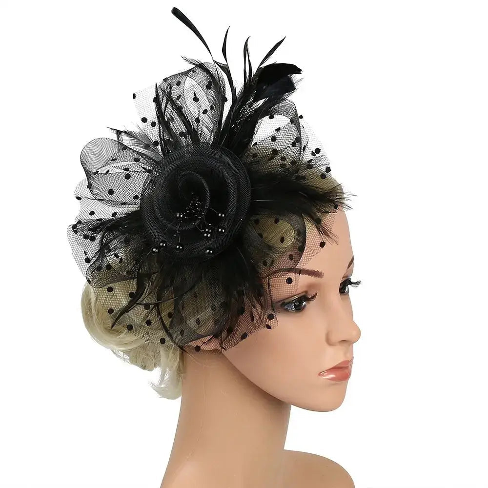 Black Accessoire Cheveux Fleur & Plume