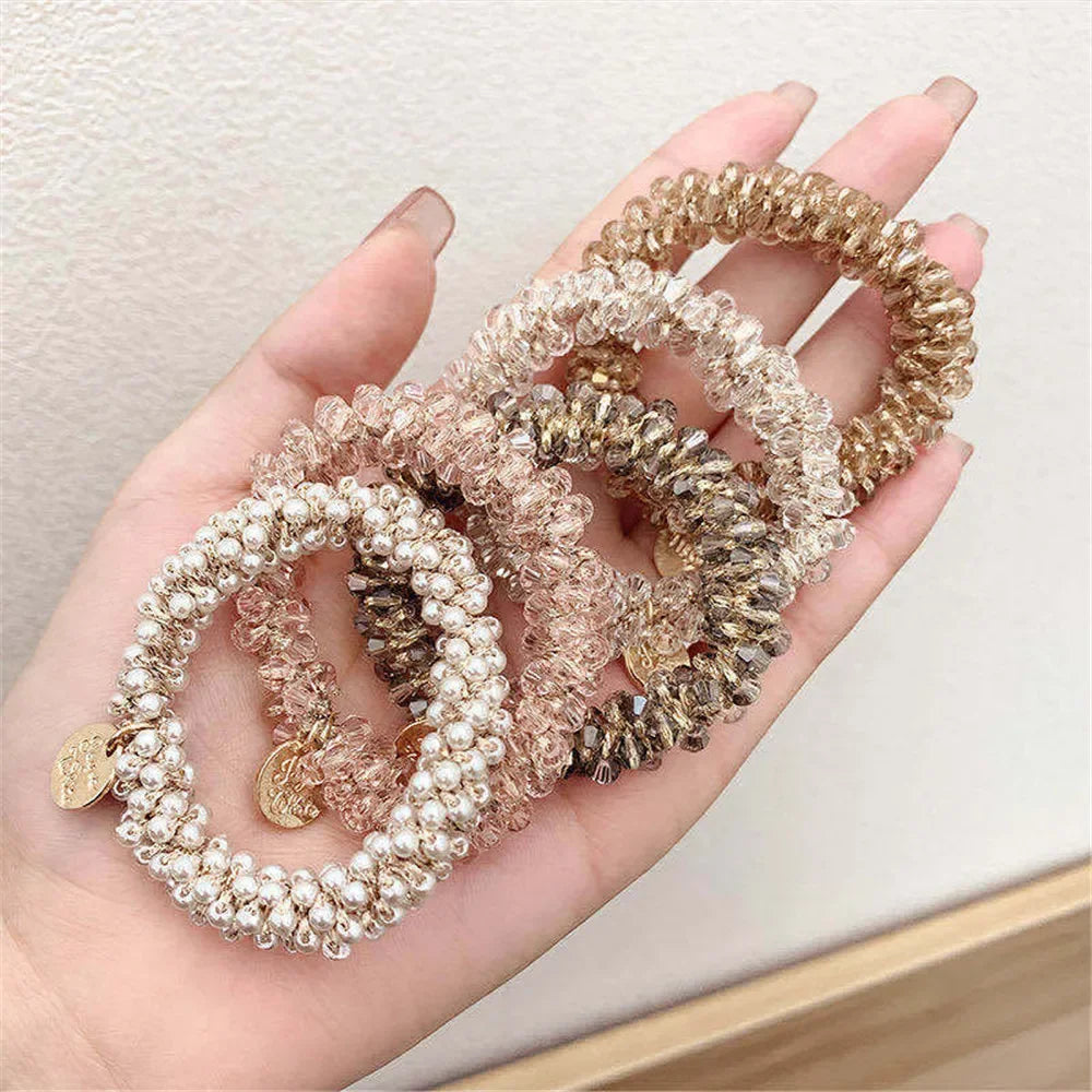 🌟 Élastique à Cheveux en Cristal et Perles Fait Main – Porte-Queue Élégant avec Perles pour Femmes & Filles 💖