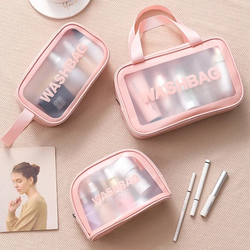 ✨ Trousse Cosmétique Transparente Compacte & Stylée – Votre Essentiel de Voyage Idéal ! ✨