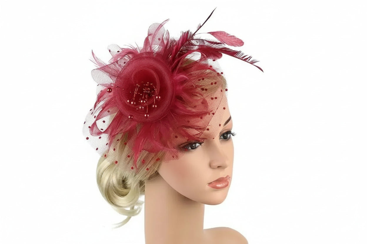 Red Accessoire Cheveux Fleur & Plume
