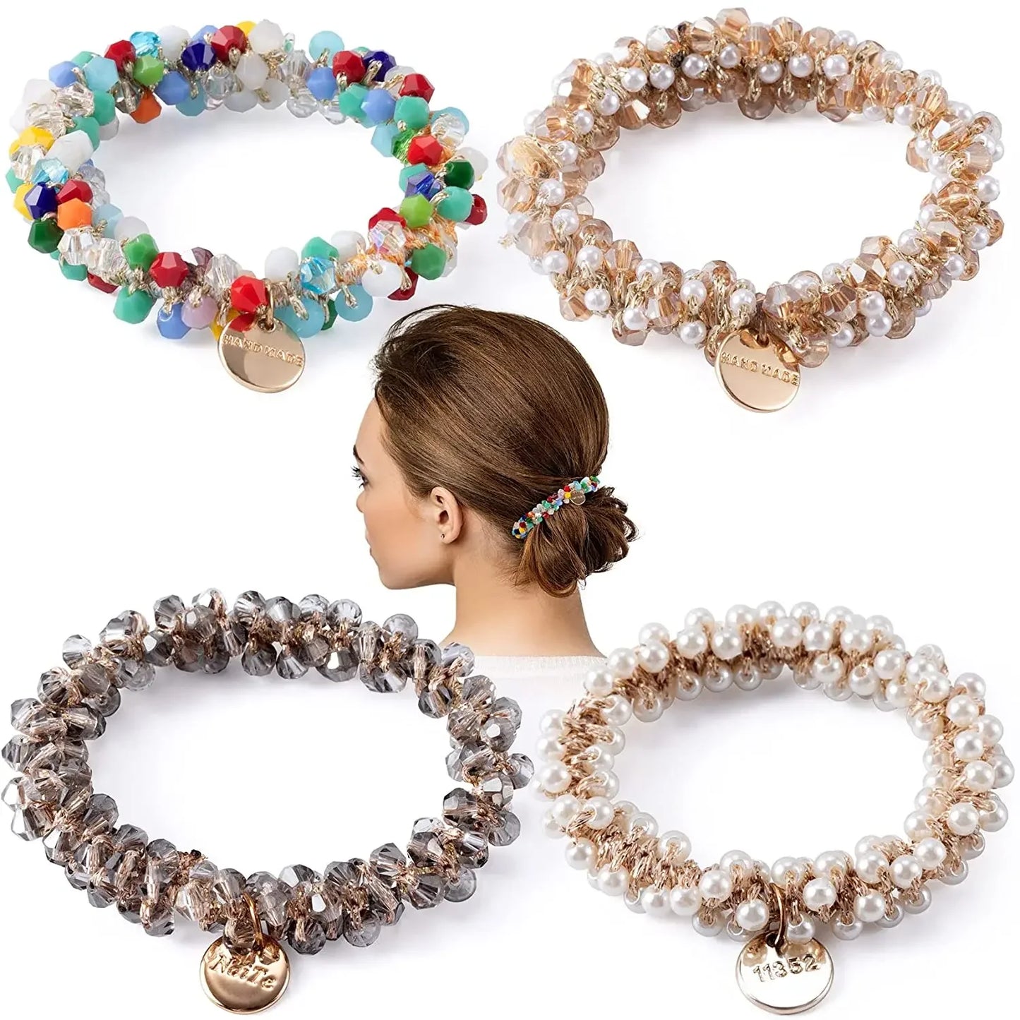 🌟 Élastique à Cheveux en Cristal et Perles Fait Main – Porte-Queue Élégant avec Perles pour Femmes & Filles 💖