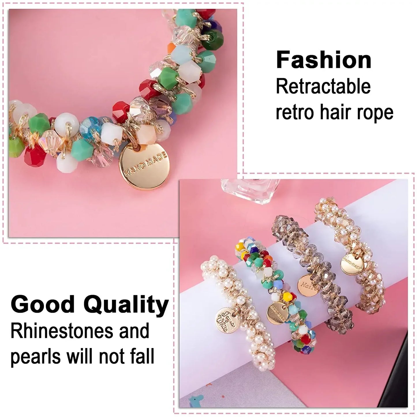 🌟 Élastique à Cheveux en Cristal et Perles Fait Main – Porte-Queue Élégant avec Perles pour Femmes & Filles 💖