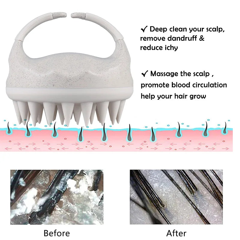 🌿 Massager & Gommage du Cuir Chevelu – Brosse à Shampoing en Silicone et Paille de Blé Biodégradable pour la Pousse des Cheveux ✨