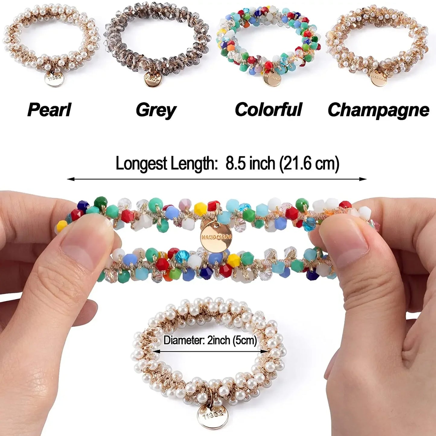 🌟 Élastique à Cheveux en Cristal et Perles Fait Main – Porte-Queue Élégant avec Perles pour Femmes & Filles 💖