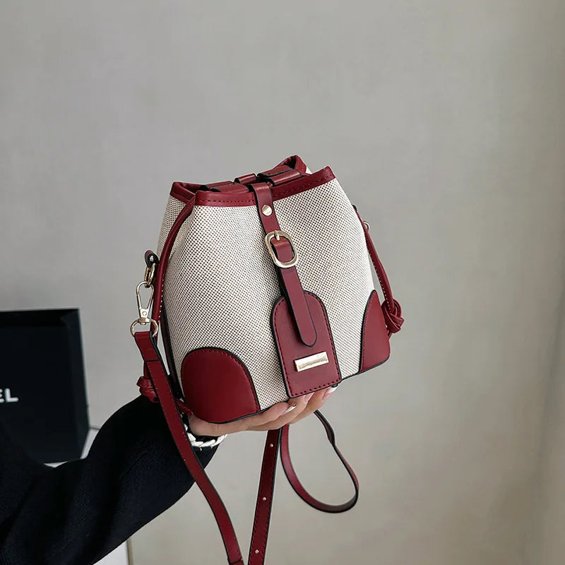 Women Fashion Bucket Bag New 2025 Trendy Single-shoulder Bag with Canvas Patchwork Luxury Texture Crossbody Bags