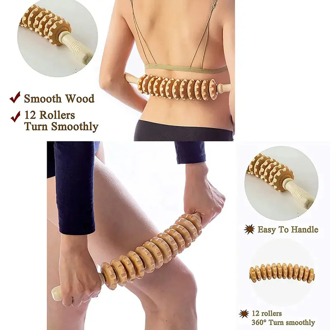 Rouleau de Massage en Bois – Détente & Tonification du Corps