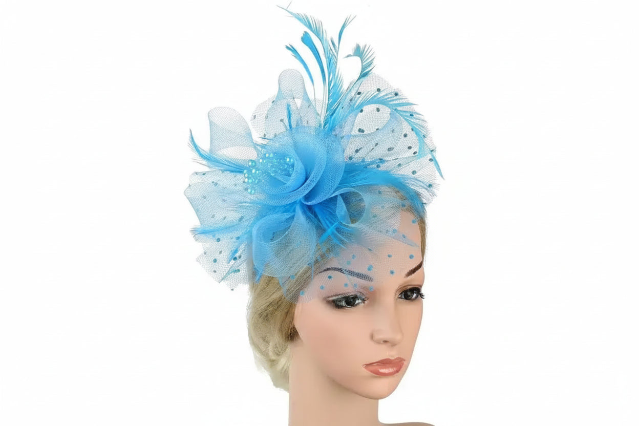 Blue Accessoire Cheveux Fleur & Plume