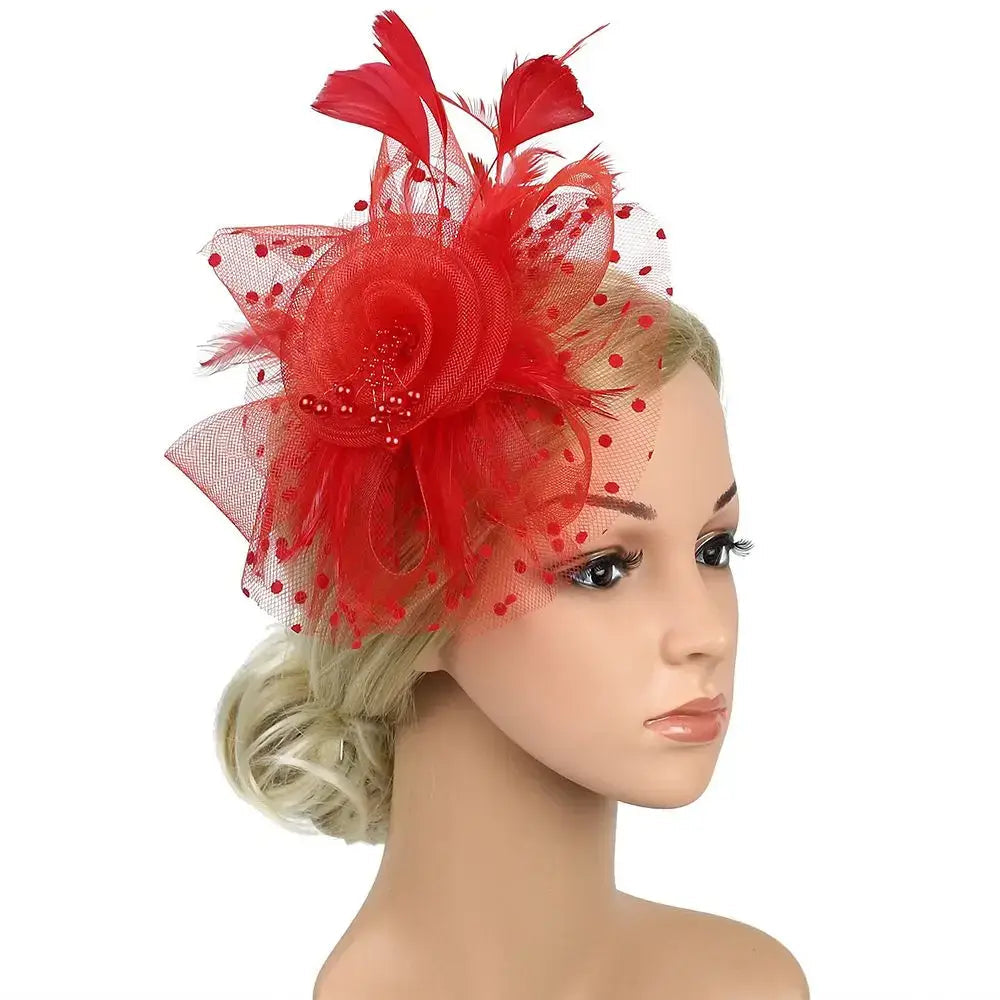 Red Accessoire Cheveux Fleur & Plume