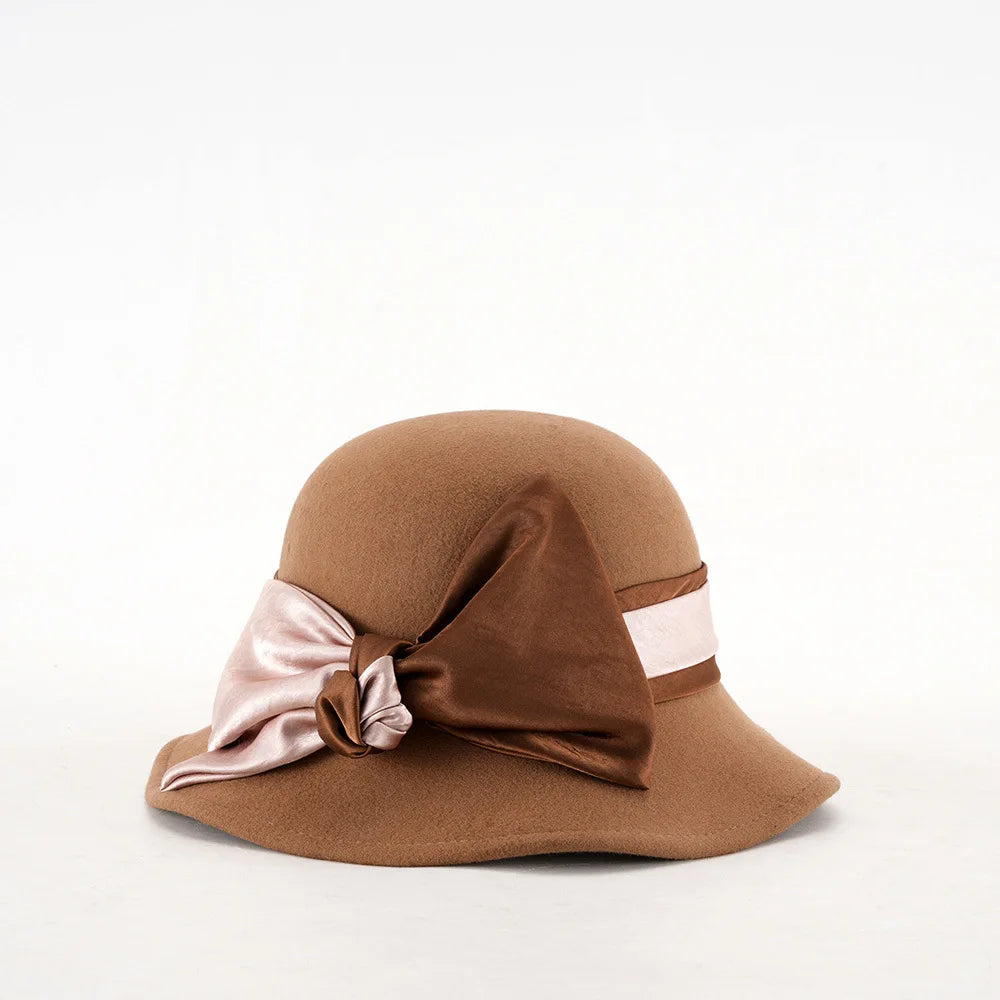 Elegant Woolen Hat for Women Vintage Fashionable Autumn Winter Stylish Noble Lady's Felted Cap Retro All-Match Bowl Hat