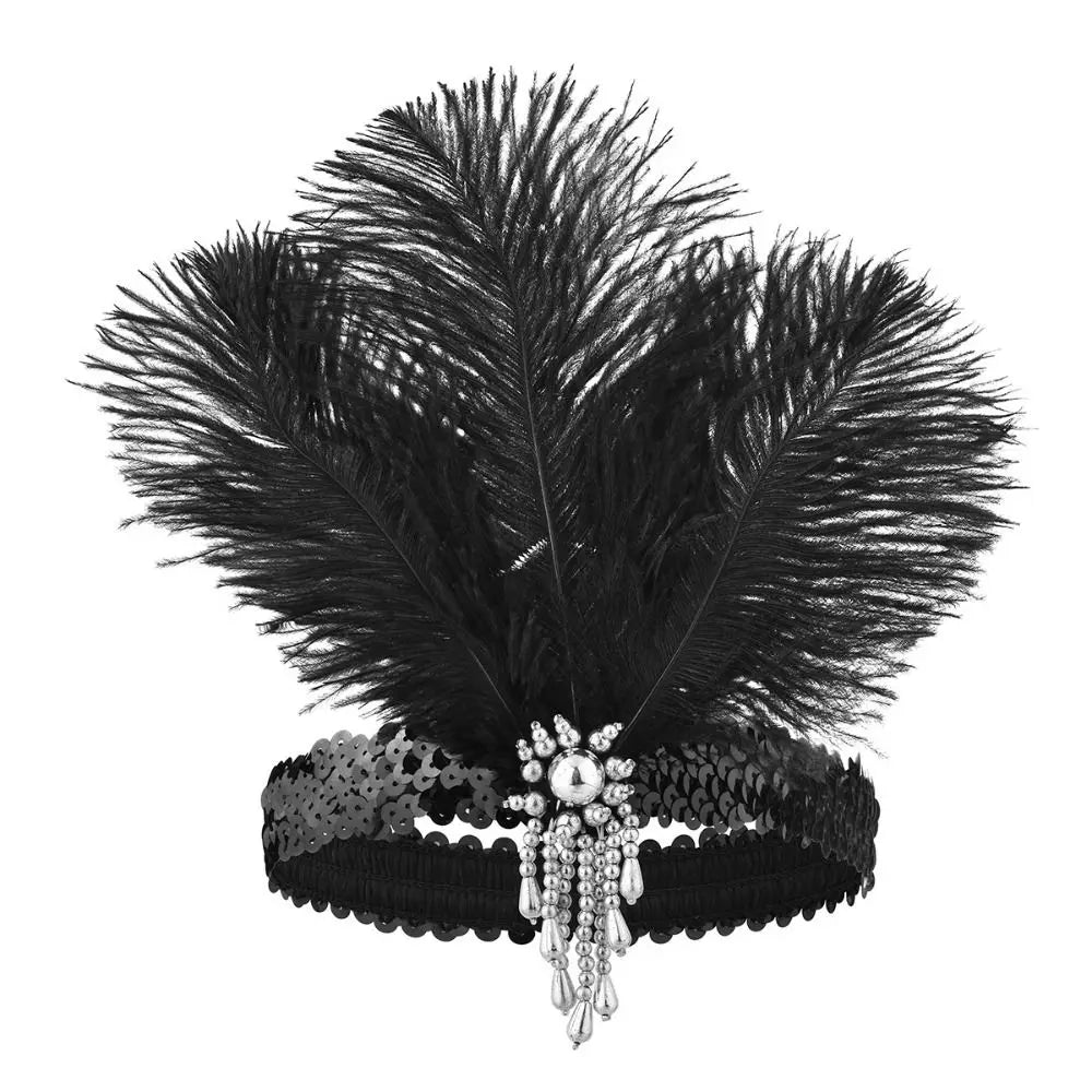 Serre-Tête Plume &amp; Strass – Style Masqué Élégant