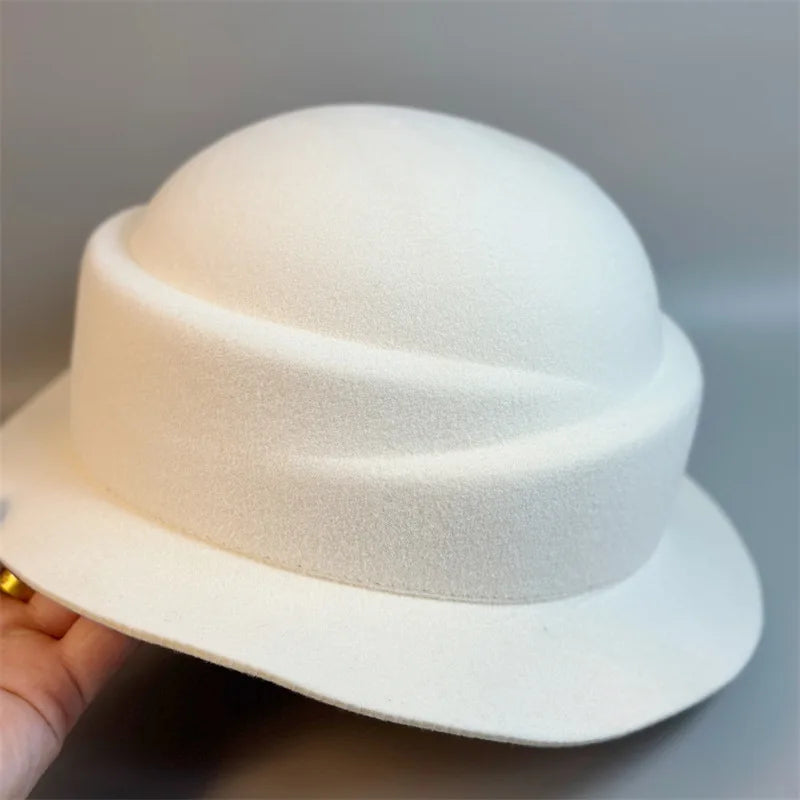 Womens Wool Hat Elegant French Retro Small Flipped Brim Autumn Winter Fashion Accessory