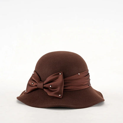 Elegant Woolen Hat for Women Vintage Fashionable Autumn Winter Stylish Noble Lady's Felted Cap Retro All-Match Bowl Hat