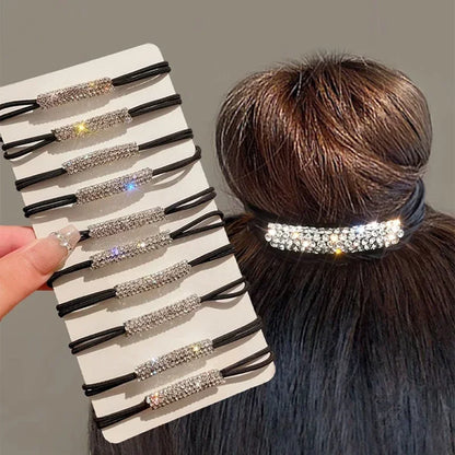Shiny Crystal Rubber Bands Hair Accessories Women Black Rhinestone Elastic Hair Girls Lovely Hair Ropes Ponytail Holder Tie