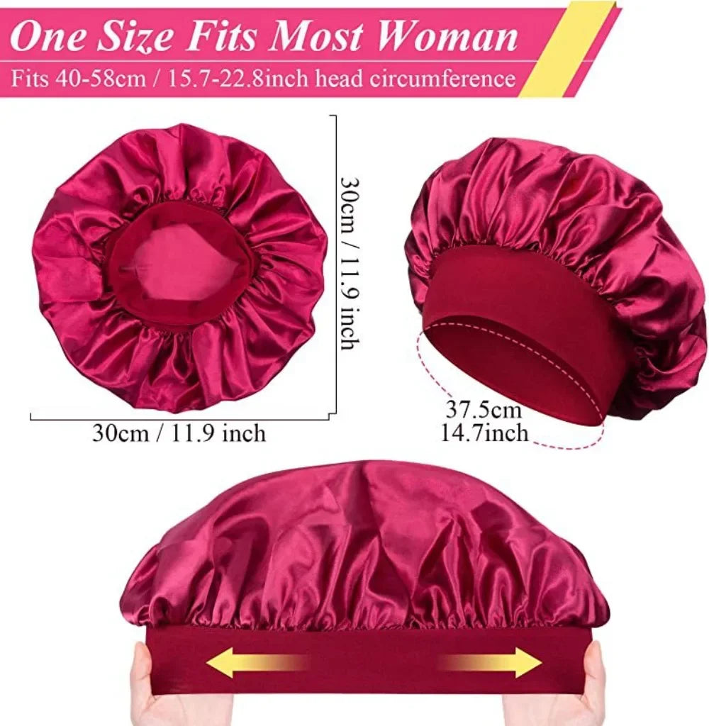 Bonnet for Sleeping Women, Double Layer Hair Satin Bonnets with Elastic Band, Sleep Cap Curly Natural Hair