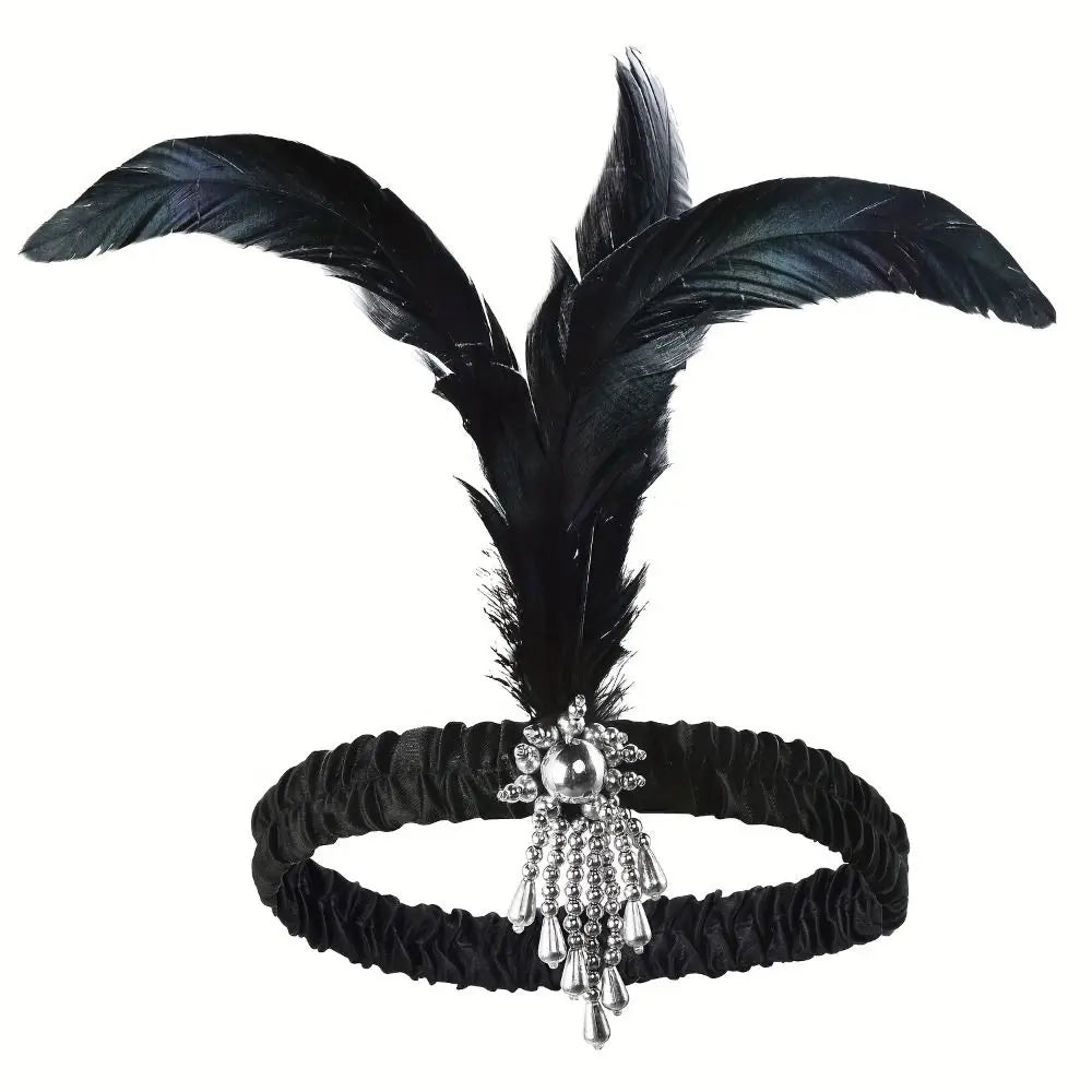 Serre-Tête Plume &amp; Strass – Style Masqué Élégant