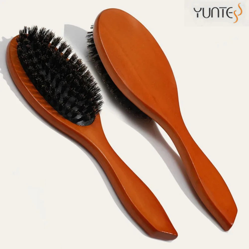 Natural Boar Bristle Hairbrush Massage Comb Anti-static Hair Scalp Paddle Brush Beech Wooden Handle Hair Brush Comb Styling Tool