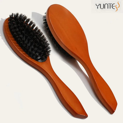 Natural Boar Bristle Hairbrush Massage Comb Anti-static Hair Scalp Paddle Brush Beech Wooden Handle Hair Brush Comb Styling Tool