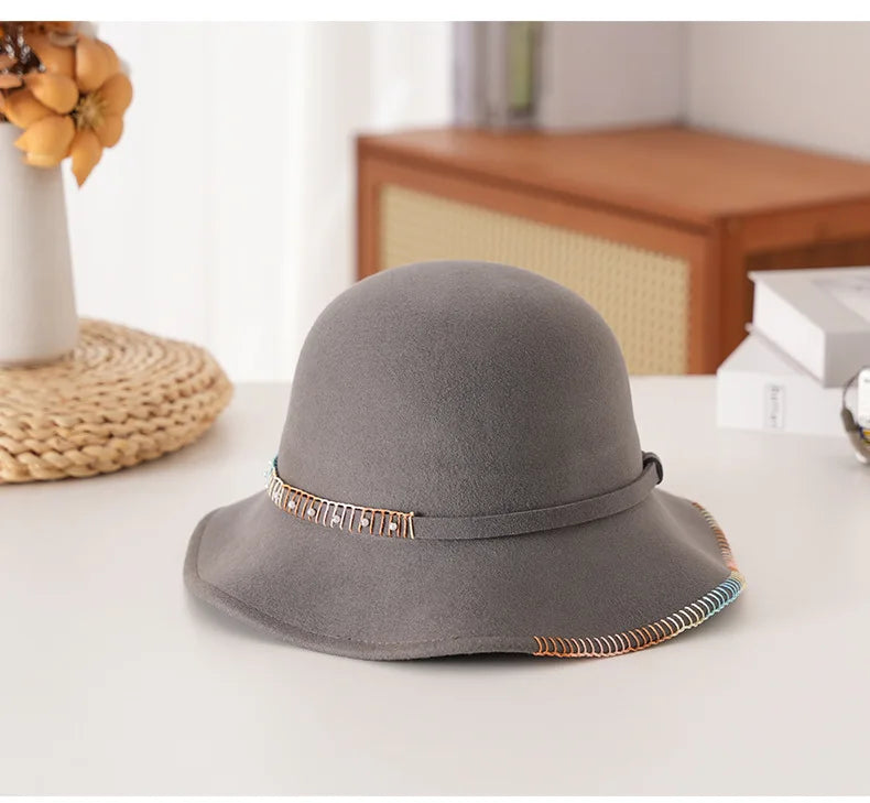 Elegant Woolen Hat for Women Vintage Fashionable Autumn Winter Stylish Noble Lady's Felted Cap Retro All-Match Bowl Hat