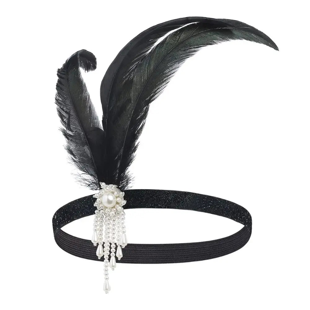 Serre-Tête Plume &amp; Strass – Style Masqué Élégant