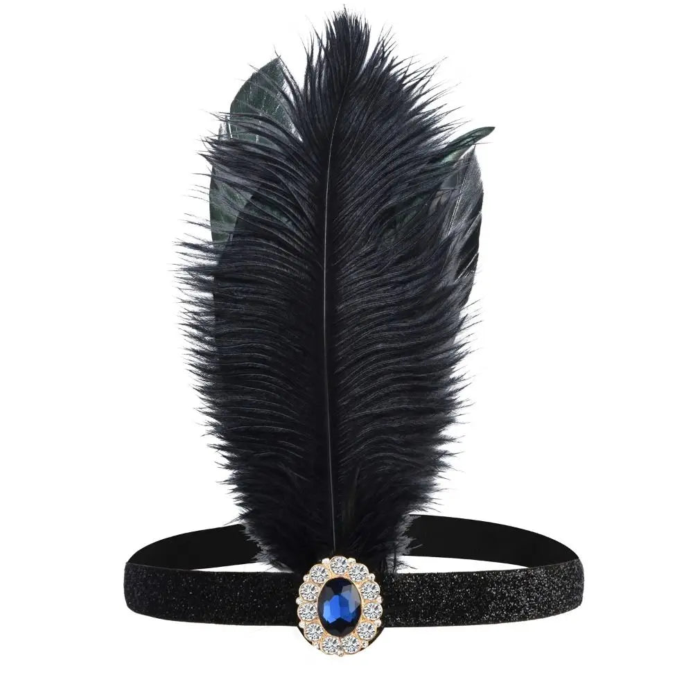 Serre-Tête Plume &amp; Strass – Style Masqué Élégant