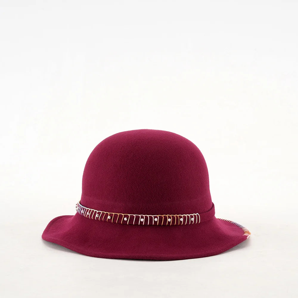 Elegant Woolen Hat for Women Vintage Fashionable Autumn Winter Stylish Noble Lady's Felted Cap Retro All-Match Bowl Hat