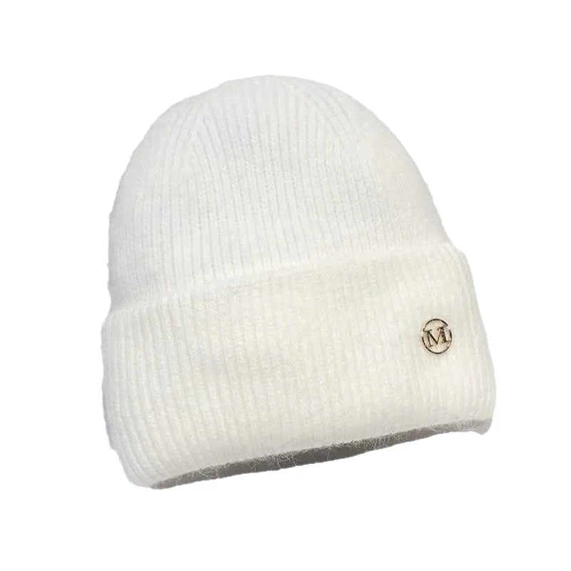 Knitted Hat with Thick Velvet for Women, Warm and Versatile, Big Head Circumference, Head Cover, Ear Protection, Cold Hat