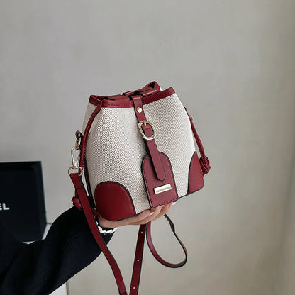 Women Fashion Bucket Bag New 2025 Trendy Single-shoulder Bag with Canvas Patchwork Luxury Texture Crossbody Bags