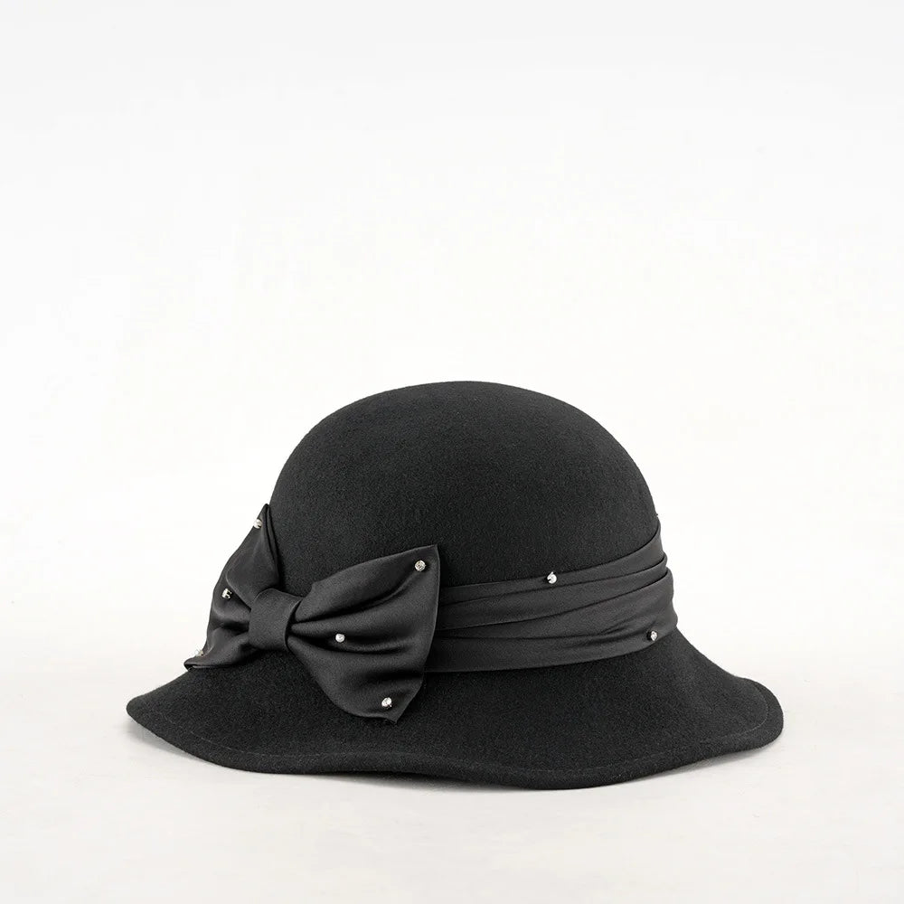 Elegant Woolen Hat for Women Vintage Fashionable Autumn Winter Stylish Noble Lady's Felted Cap Retro All-Match Bowl Hat