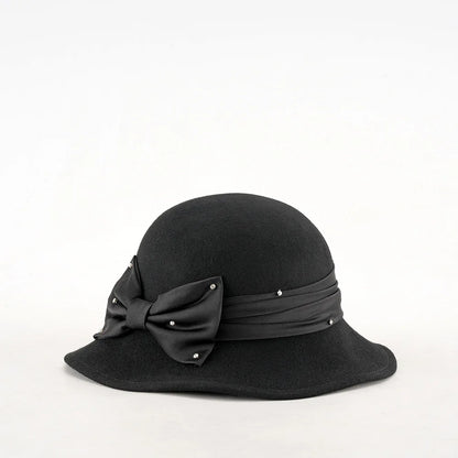 Elegant Woolen Hat for Women Vintage Fashionable Autumn Winter Stylish Noble Lady's Felted Cap Retro All-Match Bowl Hat
