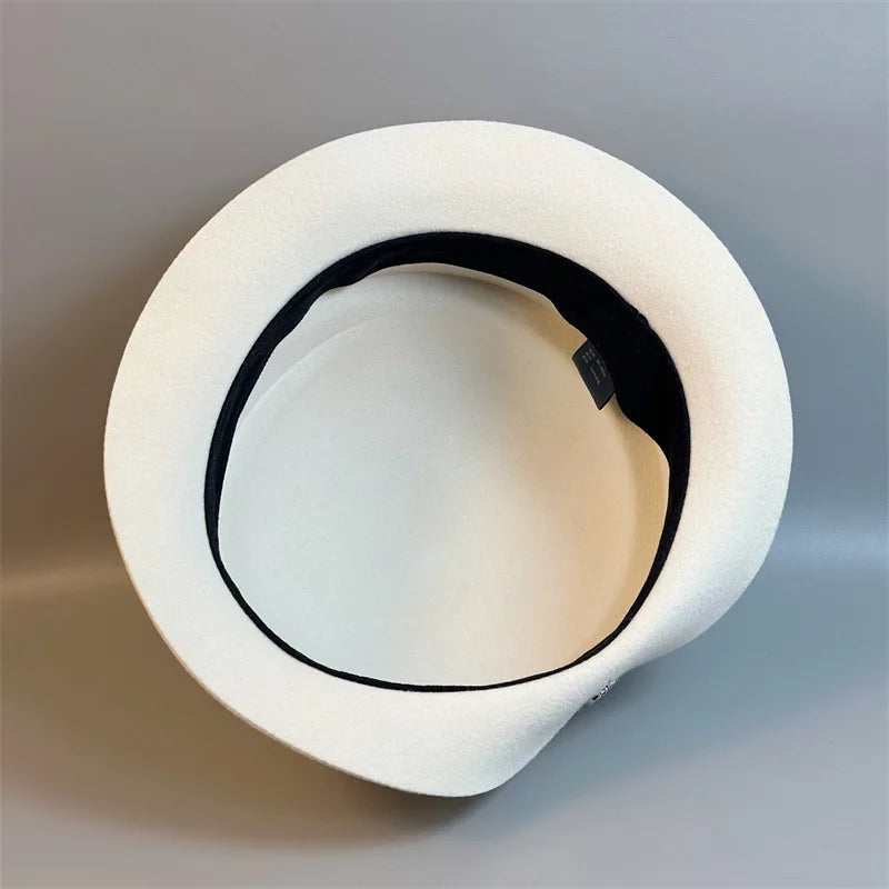 Womens Wool Hat Elegant French Retro Small Flipped Brim Autumn Winter Fashion Accessory