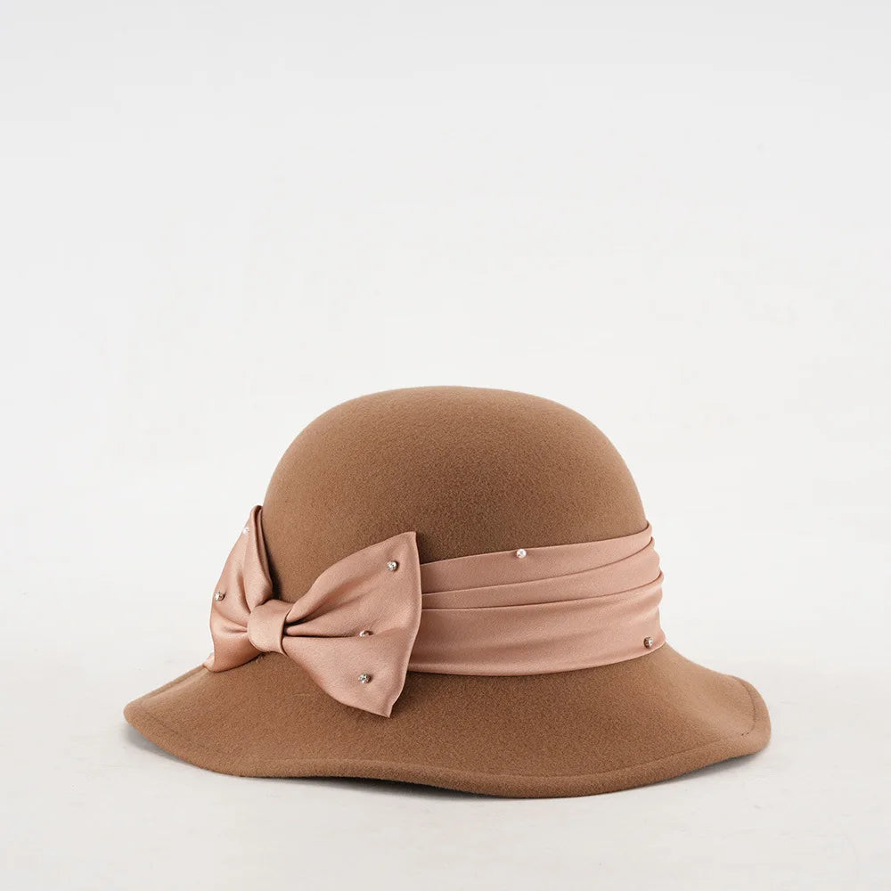 Elegant Woolen Hat for Women Vintage Fashionable Autumn Winter Stylish Noble Lady's Felted Cap Retro All-Match Bowl Hat