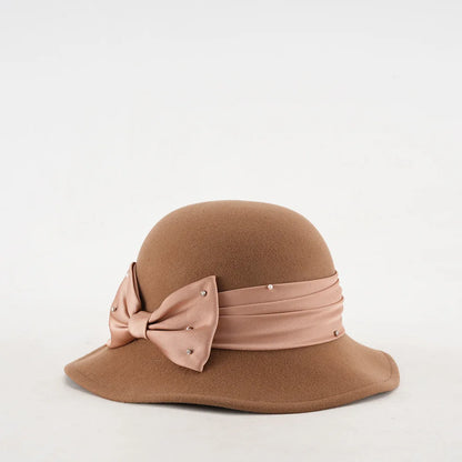 Elegant Woolen Hat for Women Vintage Fashionable Autumn Winter Stylish Noble Lady's Felted Cap Retro All-Match Bowl Hat