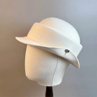 Womens Wool Hat Elegant French Retro Small Flipped Brim Autumn Winter Fashion Accessory