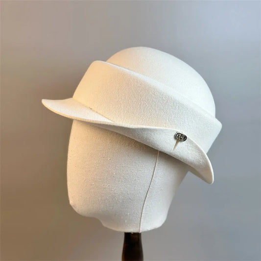 Womens Wool Hat Elegant French Retro Small Flipped Brim Autumn Winter Fashion Accessory