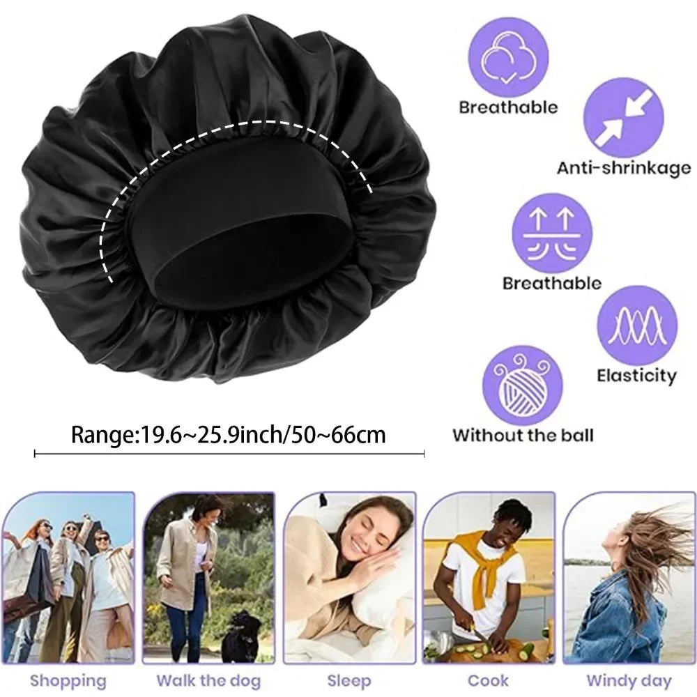 Bonnet for Sleeping Women, Double Layer Hair Satin Bonnets with Elastic Band, Sleep Cap Curly Natural Hair
