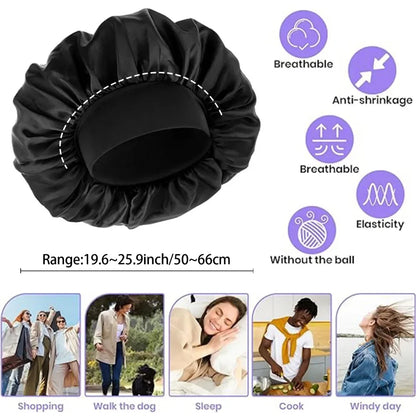 Bonnet for Sleeping Women, Double Layer Hair Satin Bonnets with Elastic Band, Sleep Cap Curly Natural Hair
