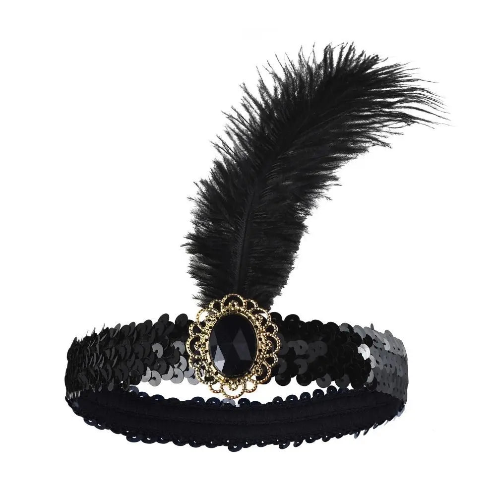 Serre-Tête Plume &amp; Strass – Style Masqué Élégant