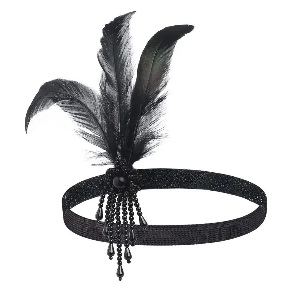 Serre-Tête Plume &amp; Strass – Style Masqué Élégant
