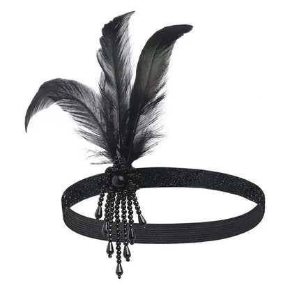 Serre-Tête Plume &amp; Strass – Style Masqué Élégant