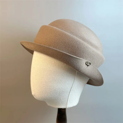 Womens Wool Hat Elegant French Retro Small Flipped Brim Autumn Winter Fashion Accessory