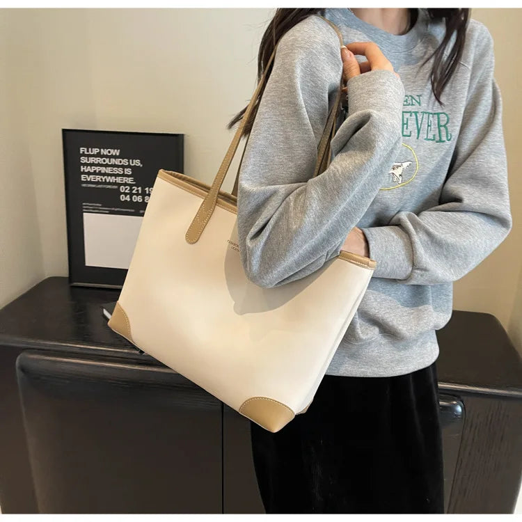 Fashion Tote Bag for Women LargeCapacity Stylish ShoulderBag Versatile Pure Color Handbag Casual Carryall Purse Trendy Accessory