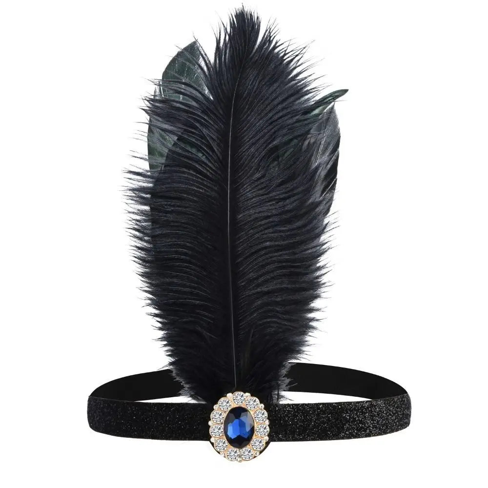 Feather & Rhinestone Headband – Elegant Masquerade Style