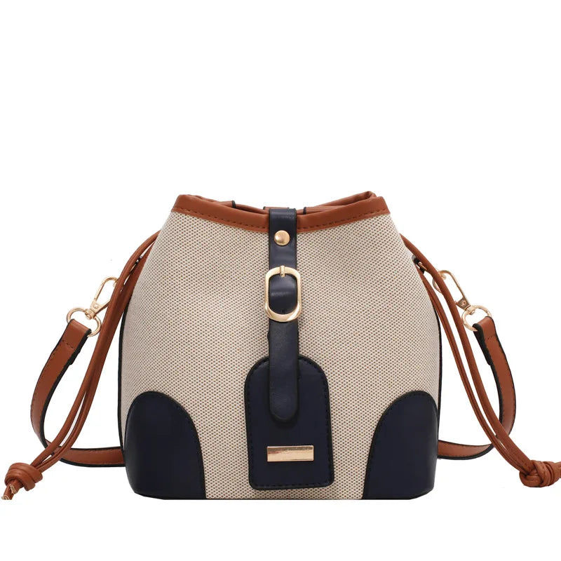 Women Fashion Bucket Bag New 2025 Trendy Single-shoulder Bag with Canvas Patchwork Luxury Texture Crossbody Bags