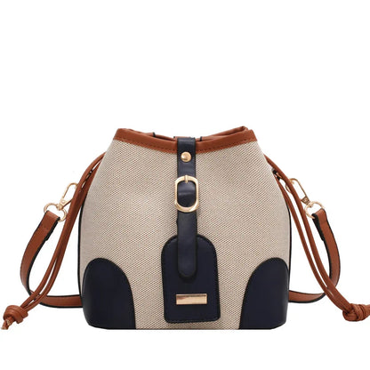 Women Fashion Bucket Bag New 2025 Trendy Single-shoulder Bag with Canvas Patchwork Luxury Texture Crossbody Bags