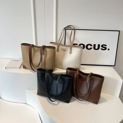 Fashion Tote Bag for Women LargeCapacity Stylish ShoulderBag Versatile Pure Color Handbag Casual Carryall Purse Trendy Accessory