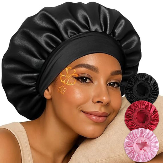 Bonnet for Sleeping Women, Double Layer Hair Satin Bonnets with Elastic Band, Sleep Cap Curly Natural Hair