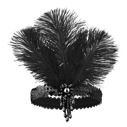 Serre-Tête Plume &amp; Strass – Style Masqué Élégant