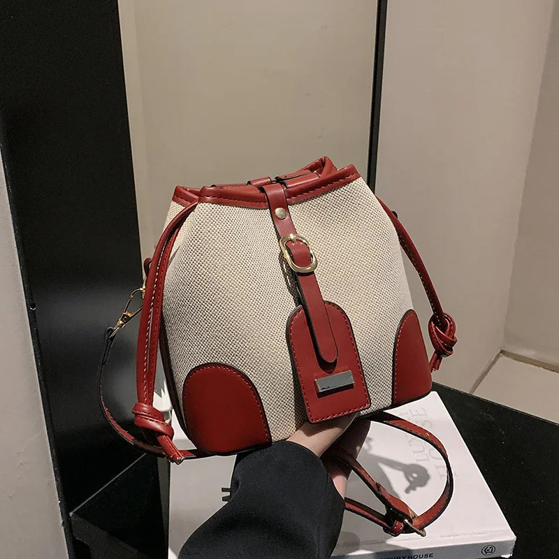 Women Fashion Bucket Bag New 2025 Trendy Single-shoulder Bag with Canvas Patchwork Luxury Texture Crossbody Bags