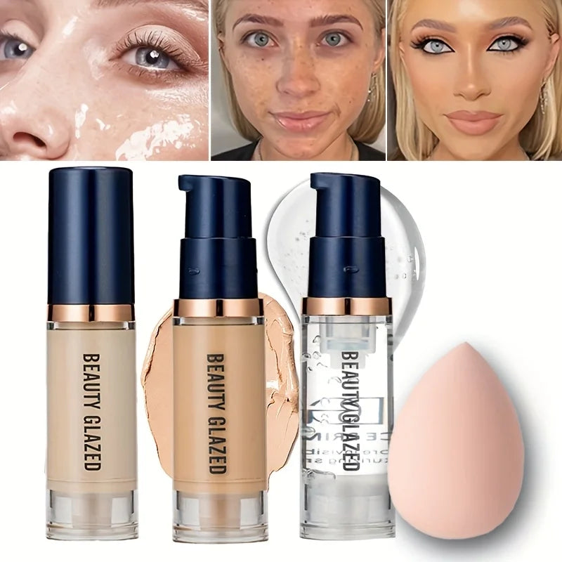 Kit Maquillage Complet – Fond de Teint, Base &amp; Éponge